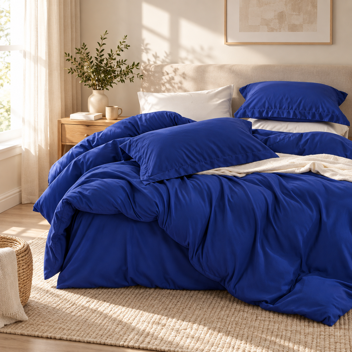 Solid Microfiber Duvet Cover Set, Royal Blue — scene