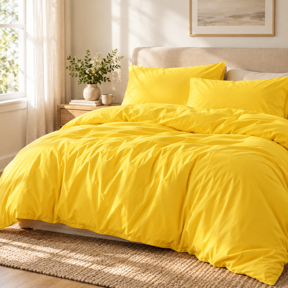 Solid Microfiber Duvet Cover Set, Yellow — scene