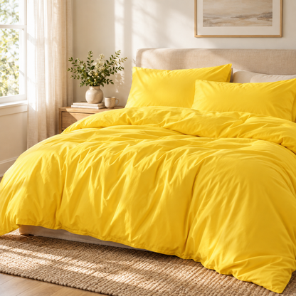 Solid Microfiber Duvet Cover Set, Yellow — scene