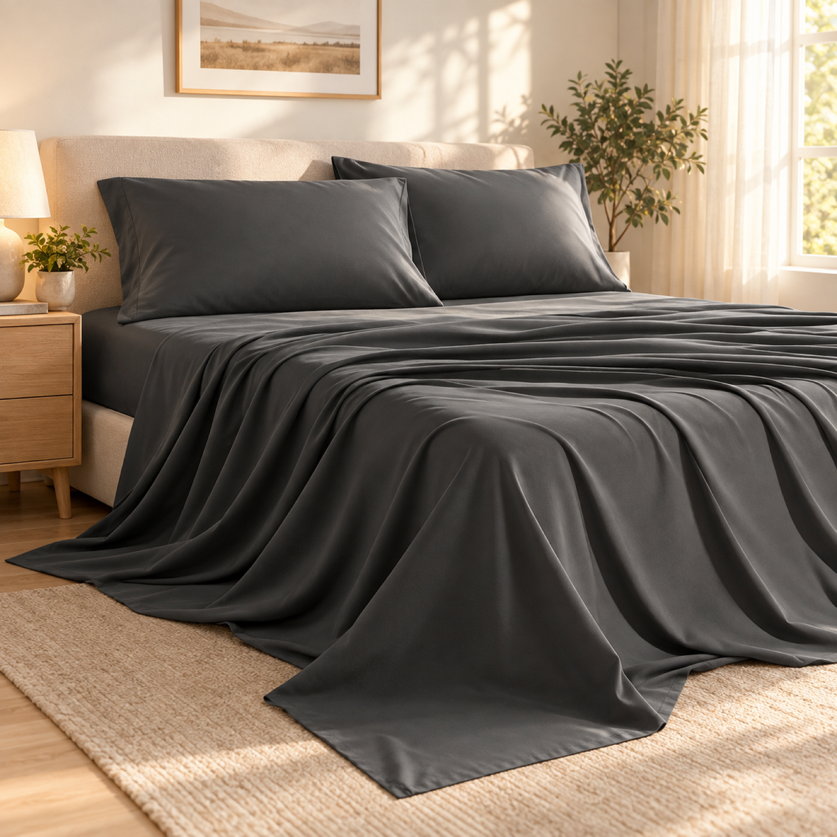 Soft-Touch Microfiber Sheet Set, Charcoal Grey — scene