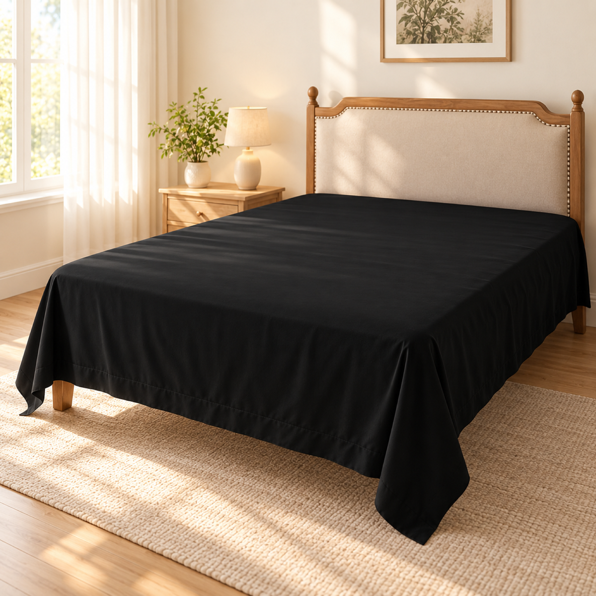 Ultra-Soft Microfiber Flat Sheet, Black — scene