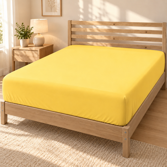 Deep Pocket Microfiber Fitted Sheet, Butter Yellow — scene