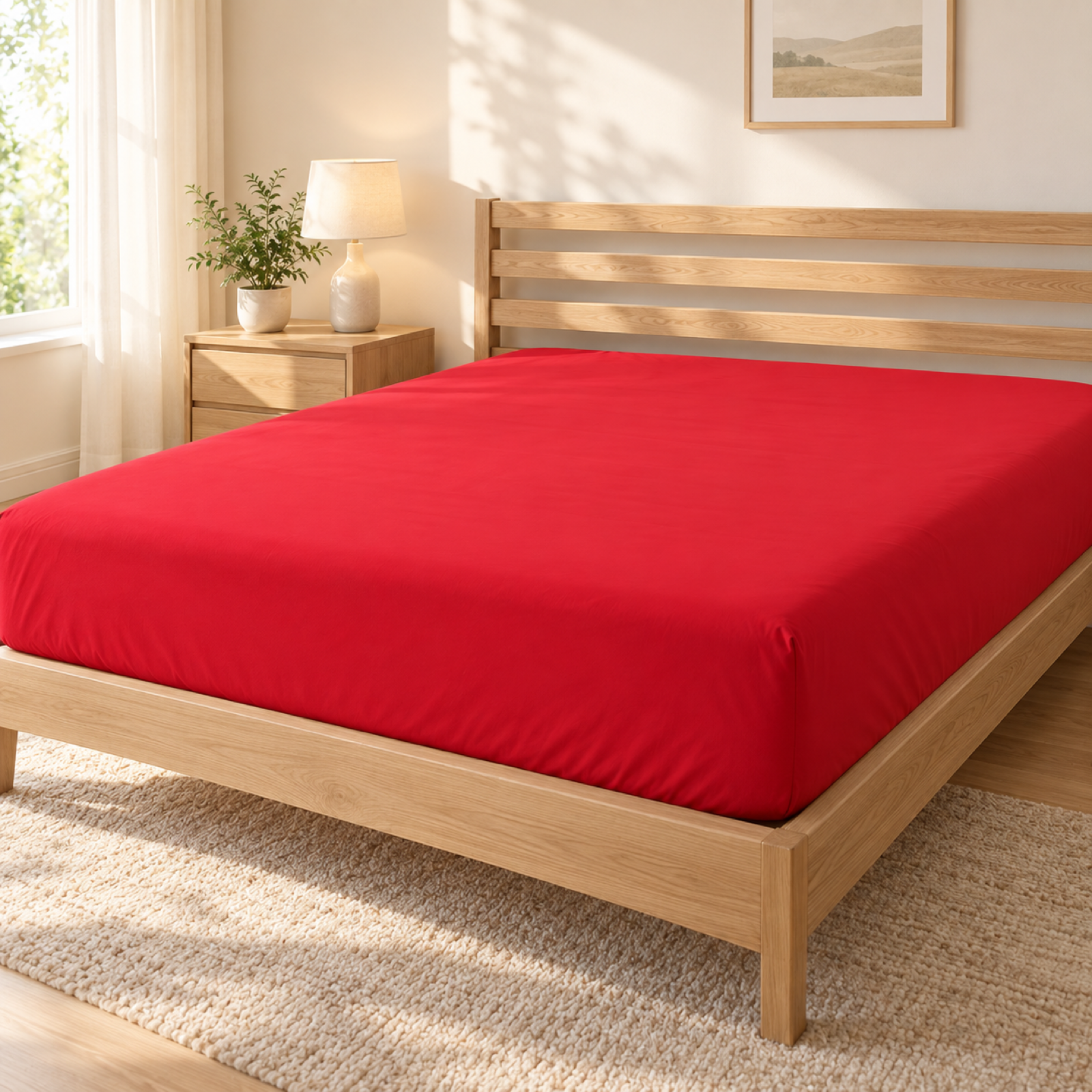 Deep Pocket Microfiber Fitted Sheet, Cherry Red — scene