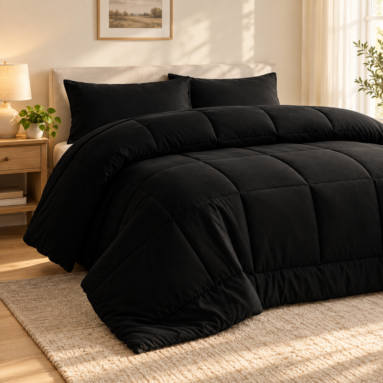 All-Season Down Alternative Comforter, Black — scene