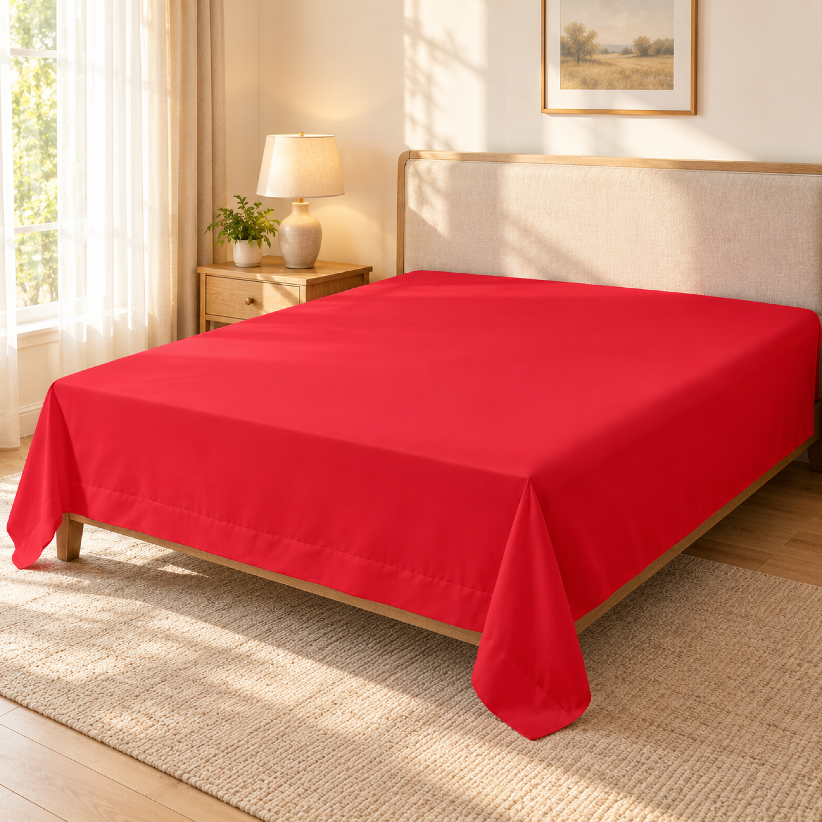 Ultra-Soft Microfiber Flat Sheet, Cherry Red — scene