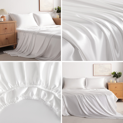 White Satin Sheet Set – Deep Pocket
