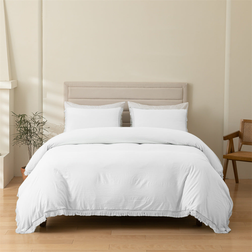 Tassel Solid Color Duvet Cover and Pillowcase 3-Piece Set