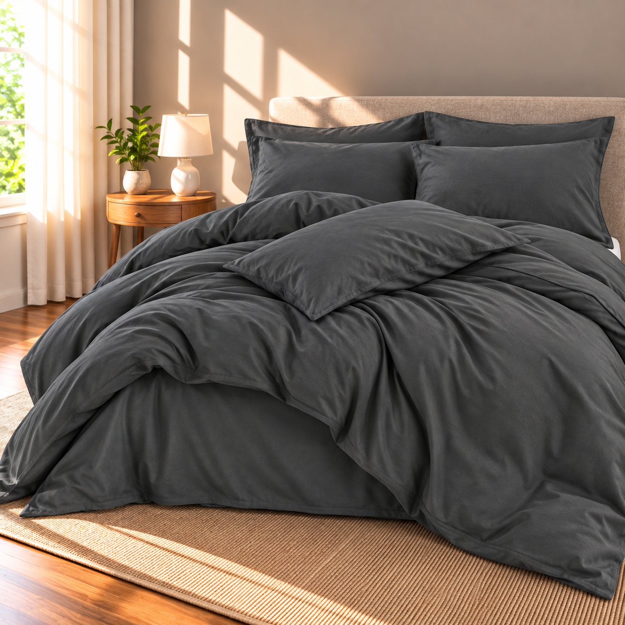 Solid Microfiber Duvet Cover Set, Dark Grey