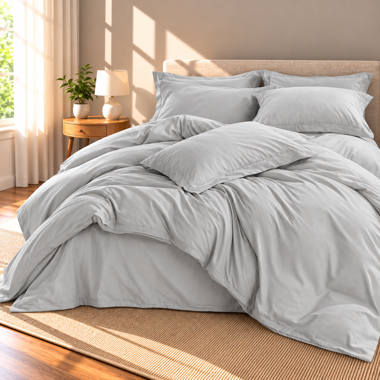 Solid Microfiber Duvet Cover Set, Light Grey