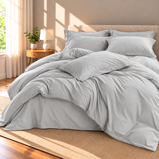 Solid Microfiber Duvet Cover Set, Light Grey