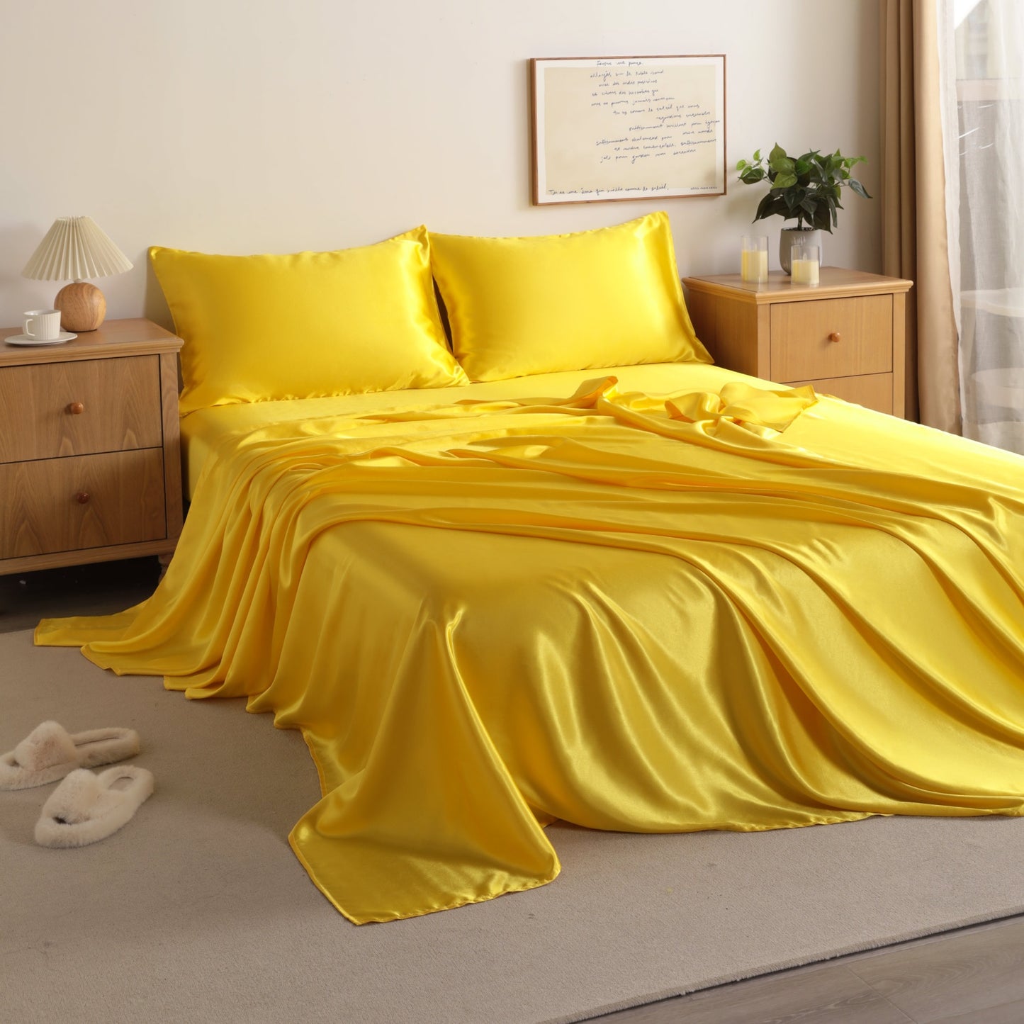 Yellow Satin Sheet Set – Deep Pocket