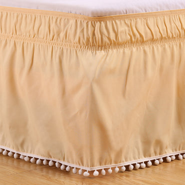 Pom-Pom Style Solid Color Elastic Bed Skirt - Calm Cloud Bedding
