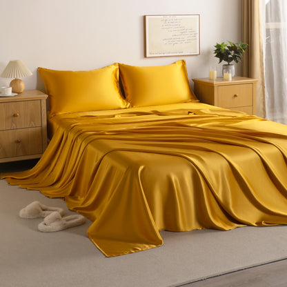 Golden Brown Satin Sheet Set – Deep Pocket