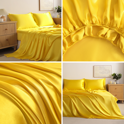 Yellow Satin Sheet Set – Deep Pocket